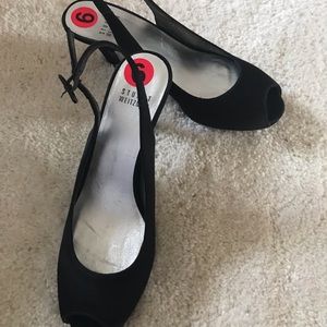 New Stuart Weitzman Satin Peep-toe Slingback Pumps